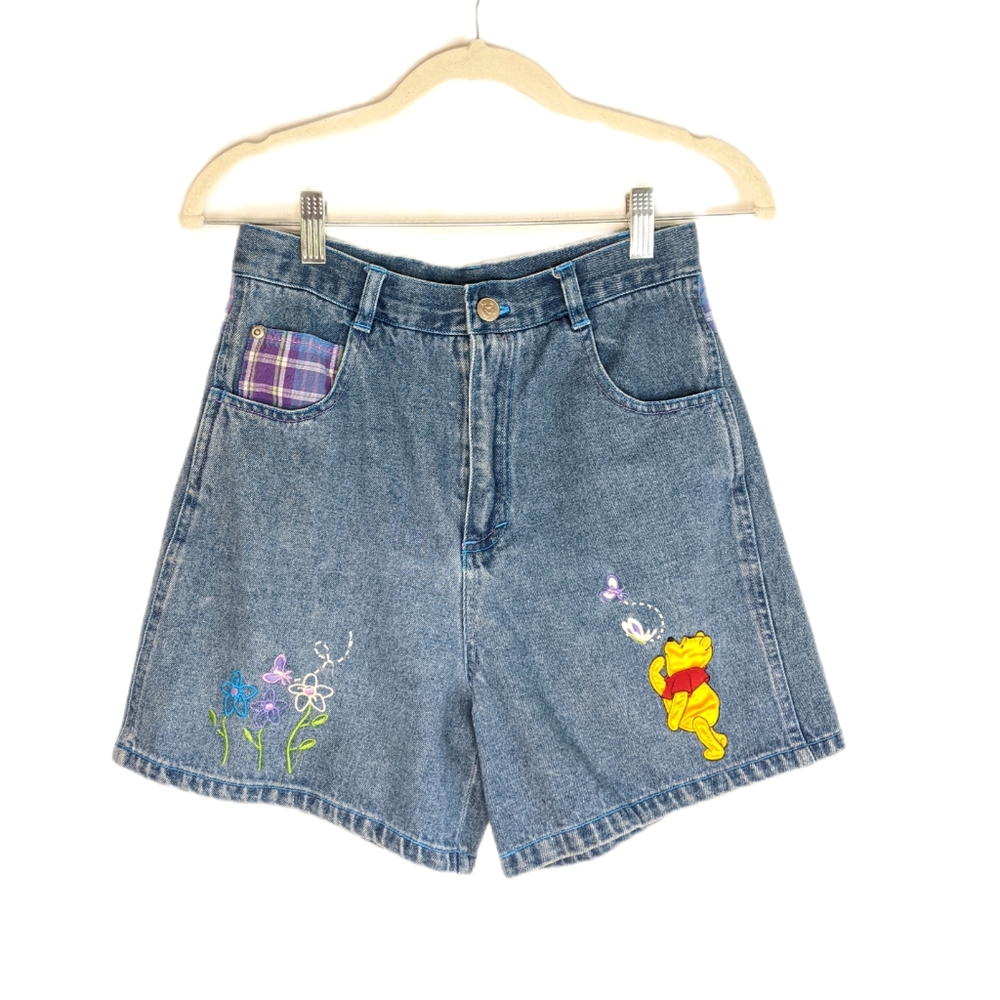 Vintage 90s Disney Pooh Bear Embroidered High Rise Denim Mom Shorts